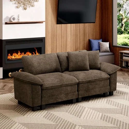Miniatura 58 de MIXPATIO Sofá modular en forma de L de 123 pulgadas con cojines de nube, juego de sofá modular de asiento profundo con 4 asientos y 1 otomana, Gris