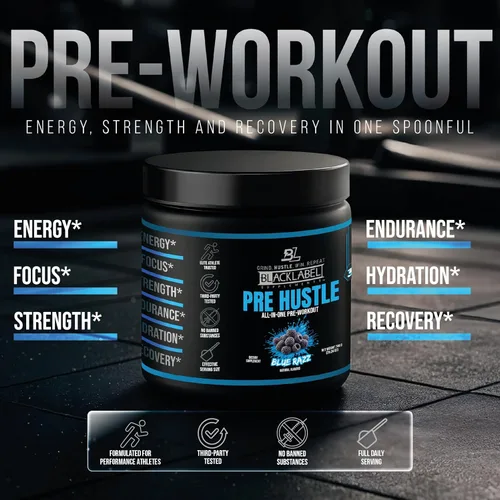 Miniatura 3 de BLACKLABEL Supplements PRE Hustle V3 Polvo de preentrenamiento – Certificado NSF para deporte – Energía, fuerza y resistencia – Blue Razz