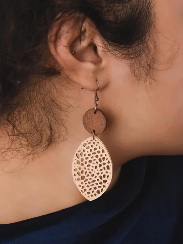 Miniatura 5 de MINACHI Bohemian Hollow Cut-Out Wood Leather Dangle Drop Earrings, Boho Chic Hippie Statement Jewelry Gift for Women