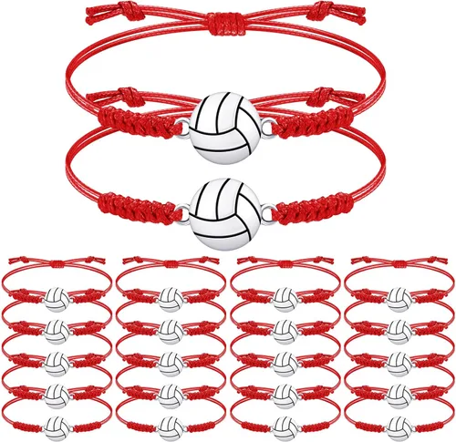 Miniatura 15 de 20 pulseras de voleibol ajustables, cuerda trenzada con dije de voleibol para niñas, mujeres, hombres, adolescentes, la mayoría de jugadores