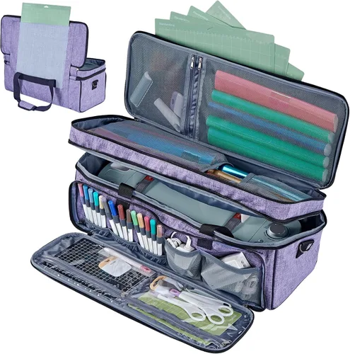 Miniatura 9 de HOMEST Estuche de transporte de doble capa con bolsillo para tapete para Cricut Maker 4, Explore 4, múltiples bolsillos frontales para accesorios
