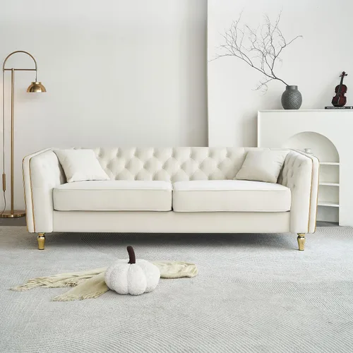 Miniatura 31 de KEIKI Sofá Chesterfield de terciopelo con botones capitoné de 87 pulgadas con cojines de espuma de alta densidad, moderno sofá de 3 plazas con Negro