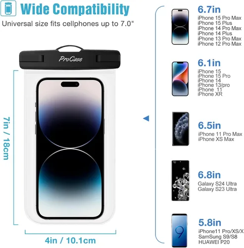Miniatura 2 de ProCase Funda impermeable para iPhone 17 Air 16 15 14 13 12 11 Pro Plus Max Mini Xs XR X 8 7 Galaxy S23 S22 S21 Ultra Note funda negra bajo el agua