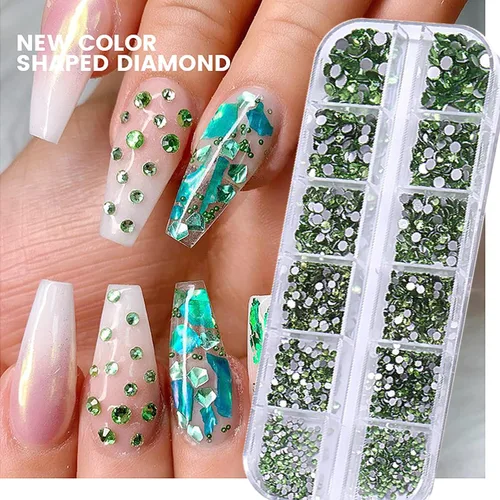 Miniatura 3 de BELICEY Diamantes de imitación para arte de uñas, Día de San Patricio, color verde oliva, con parte trasera plana, piedras preciosas para uñas
