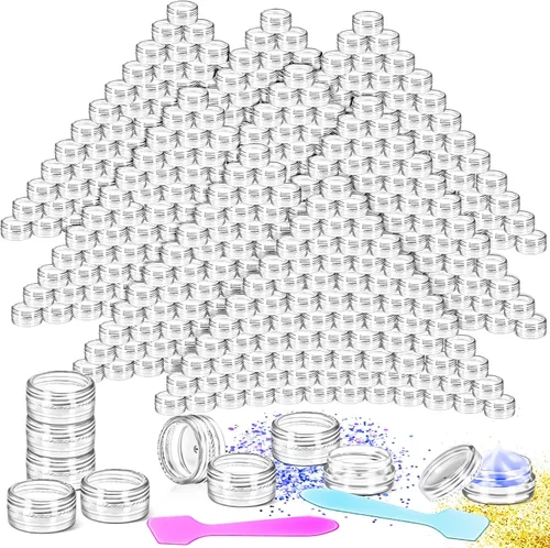 Miniatura 10 de 100 paquetes de botes de plástico de 3 g con tapas, botes de cosméticos redondos transparentes de 3 ml, botes de maquillaje de 3 gramos
