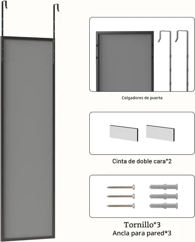 Miniatura 7 de Kosmonia - Espejo de puerta de longitud completa de 48x14 pulgadas de vidrio templado - Para colgar sobre la puerta, instalación sin perforación