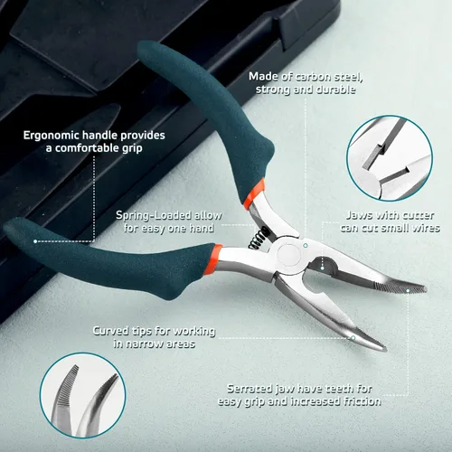 Miniatura 2 de SPEEDWOX Alicates de punta doblada con cortador, alicates curvados de 5 pulgadas de mandíbula dentada convexa para joyería de precisión