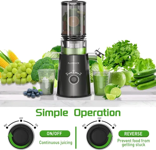 Miniatura 8 de Exprimidor de prensa en frío, máquinas exprimidoras de masticación lenta con conducto de alimentación de 5 pulgadas para frutas y verduras enteras