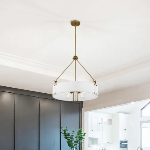 Miniatura 7 de Nuvo Lighting 67691-4 Lámpara colgante de latón natural de tela de lino blanco para interiores (Halter 4LT colgante BRS (60-7691))