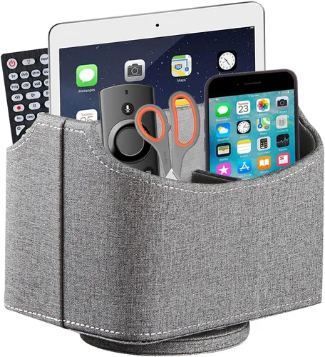 Miniatura 10 de Organizador de control remoto de piel sintética con diseño giratorio de 360°, organizador de escritorio para control remoto de TV, teléfono