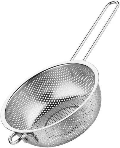 KALLORY Colador de arroz Colador de malla fina con asa Colador de acero inoxidable fino para fregadero de grasa Cesta de fregadero de arroz Lavado