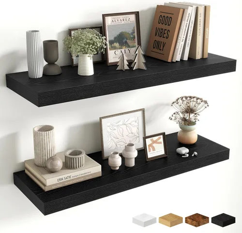 Miniatura 13 de Estantes flotantes de 48 pulgadas para pared, estante de chimenea de 10 pulgadas de profundidad, estantes flotantes de madera para pared, estantes