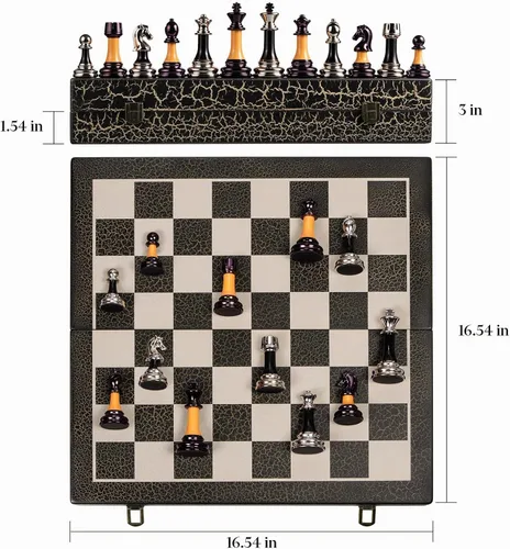 Miniatura 4 de BIVOMON Juego de Ajedrez de Madera Plegable de 16" Tablero de Ajedrez Blanco y Negro Piezas de Ajedrez de Acrílico de Lujo con Peso de 3.5