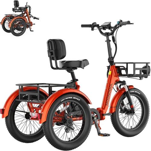 Miniatura 29 de MOONCOOL Foldable Electric Tricycle for Adults, 20" Aluminum Etrike Fat Tire, Rated 500W 48V 15Ah Rear Differential, Front Suspension, 15.5MPH