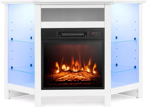 Miniatura 10 de Tangkula - Soporte de TV de esquina con chimenea y luces LED y control inteligente por APP para TV de 50 pulgadas, centro de entretenimiento con Gris