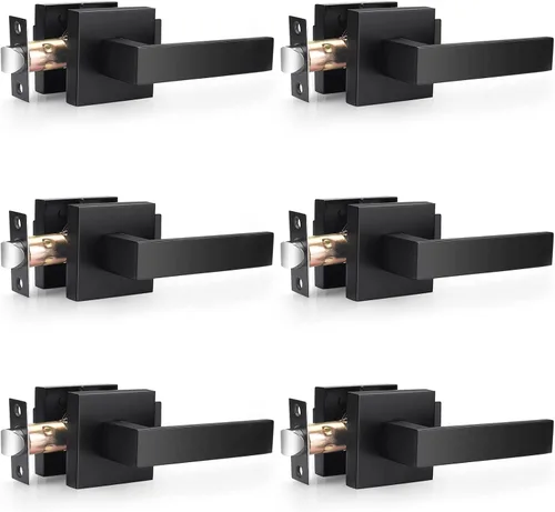 Probrico Paquete de 6 | Palancas de paso de color negro mate para pasillo y armario, manijas de puerta interiores cuadradas de servicio pesado sin