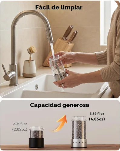 Miniatura 5 de TOMEEM Rechargeable Electric Salt and Pepper Grinder Set, 115ml Large Capacity Stainless Steel Automatic Pepper Mill with Storage Base, LED Display