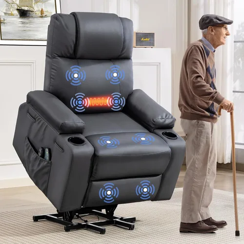 Miniatura 10 de Silla Reclinable con Elevador Eléctrico para Personas Mayores con Masaje y Calor, Sillón Reclinable Eléctrico de Cuero PU Ajustable 160° con Control