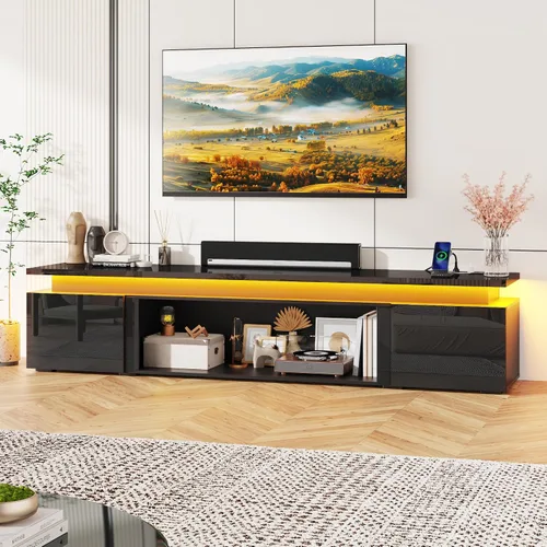 Miniatura 9 de St.Mandyu Soporte de TV con chimenea para TV de 80 pulgadas, soporte de TV LED de 71 pulgadas con chimenea eléctrica de 40 pulgadas y toma