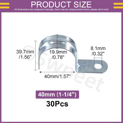 Miniatura 2 de Swpeet 30 piezas de 1-1/2 "(40 mm) zinc plateado un agujero EMT correa de tubo, correas de tubería U soporte de tubo abrazadera de tubo 1 agujero a