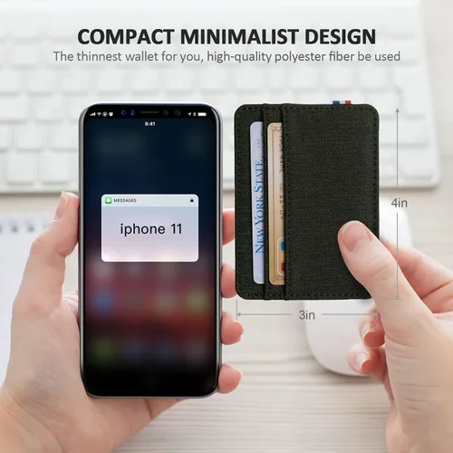Miniatura 4 de Qbool Cartera de bolsillo frontal para hombre, delgada, minimalista, con bloqueo RFID, ranura para efectivo, tarjetero, Verde del Z-ejército