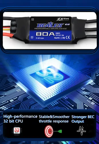 Miniatura 5 de ZTW Beatles G2 80A ESC con salida SBEC 8A/5,6V para avión RC de ala fija 2-6S o proyecto de bricolaje necesita controlador electrónico de velocidad..