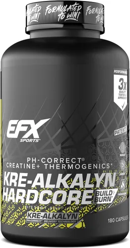 Miniatura 10 de EFX Sports Kre-Alkalyn Hardcore Suplemento termogénico de creatina monohidrato pH correcto, energía y fuerza, preentrenamiento 120 porciones