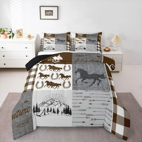Miniatura 144 de Juego de edredón de oso y ciervo, tamaño individual, ropa de cama de animales salvajes de caza, colcha rústica de cabaña, casa de campo, cuadros