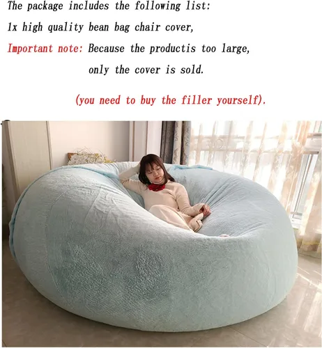 Miniatura 7 de HWOEK Puf de gran tamaño de piel gigante (sin relleno) para muebles de sala de estar de adultos, grande, redondo, suave, esponjoso, sofá perezoso