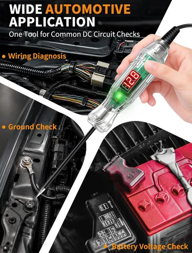 Miniatura 5 de Luz de prueba automotriz, probador de fusibles de automóvil, probador de voltaje digital LED de 3-70 V con voltímetro, indicador de polaridad