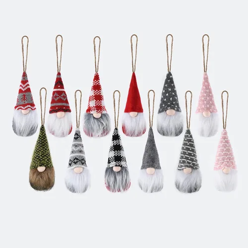 12 piezas para colgar en el árbol de Navidad, enanos de felpa suecos, hechos a mano, Papá Noel, elfo, decoraciones de Navidad, decoración de