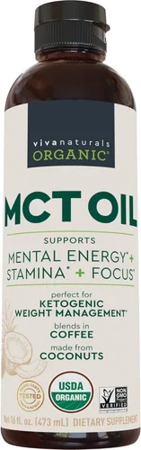 Viva Naturals Aceite orgánico MCT, 16 onzas líquidas, aceite MCT para café, orgánico USDA, sin OMG, certificado paleo y apto para ceto, apoya la