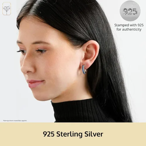 Miniatura 2 de Aretes de aro de plata de ley 925 con gemas para mujer Aretes de piedra de nacimiento redonda simulada para mujer con postes con bisagra Aretes