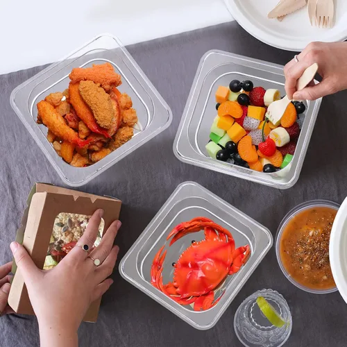 Miniatura 5 de Yinder 6 Piezas Bandejas de Plástico Transparente para Alimentos Tamaño 1/6 Recipientes de Policarbonato Apilables con Indicador de Capacidad