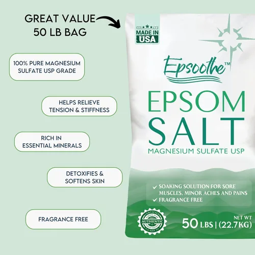 Miniatura 3 de Epsom - Sal de baño, sulfato de magnesio USP, sin perfume, grano fino, bolsa de 50 libras (el embalaje puede variar)