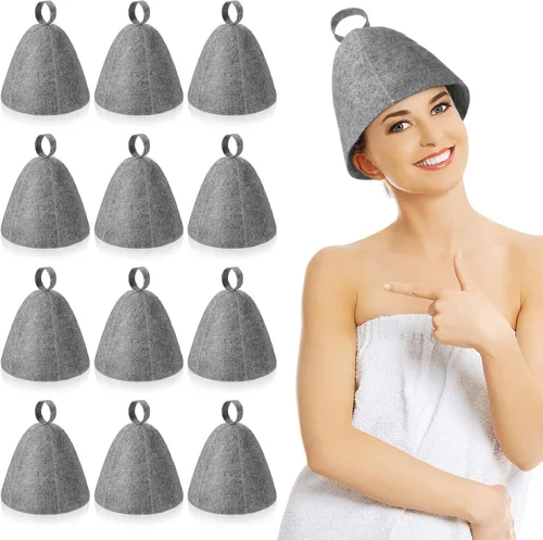 Jiuguva Sombreros de sauna de lana, sombrero ruso para sauna, sombreros de sauna para mujeres, accesorios de ducha de sauna (gris, 12 piezas)