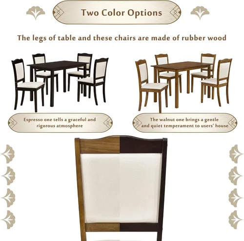 Miniatura 7 de RUNNA Juego único de mesa de comedor de madera de 5 piezas con mesa rectangular y 4 sillas tapizadas, para lugares pequeños y cocina, cómodo