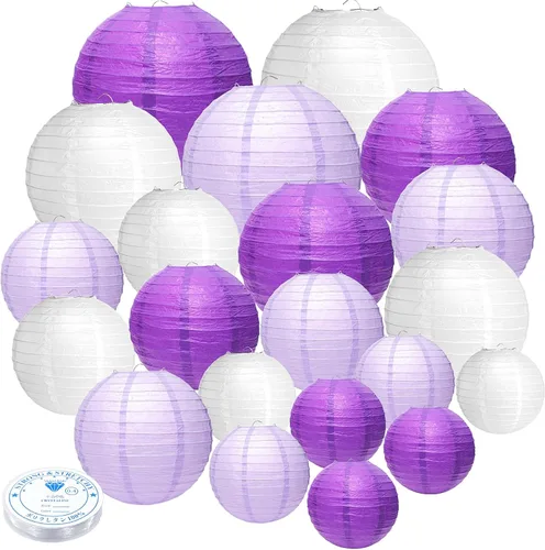 Miniatura 11 de 21 linternas de papel decorativas para fiestas, 4/6/8/10 pulgadas, linternas de papel colgantes chinas redondas para bodas, cumpleaños, baby shower