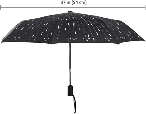 Miniatura 3 de YumSur Paraguas de viaje automático compacto, paraguas plegable resistente al viento con diseño de gotas de lluvia impresas, cierre de apertura