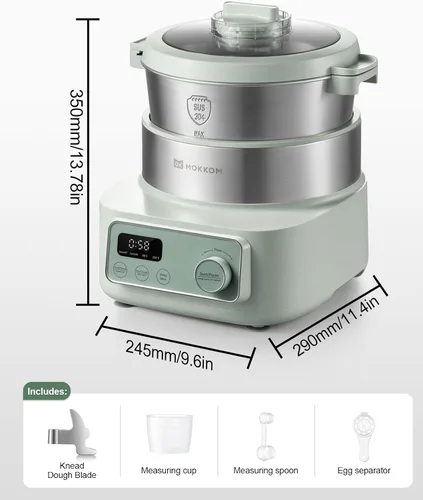 Miniatura 8 de MOKKOM - Amasadora Eléctrica con Función de Prueba de Masa, Temporización por Microcomputadora, Tazón de Acero Inoxidable 304 de 6.34 Qt, Amasadora