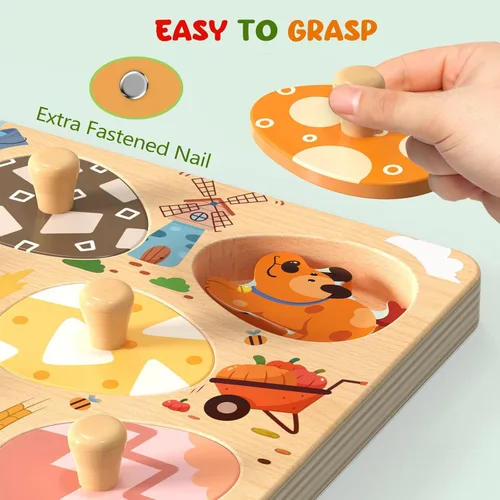 Miniatura 4 de Zeoddler Rompecabezas de madera de Pascua para niños pequeños, 8 piezas de rompecabezas de huevos a juego de animales de granja, juguetes Montessori