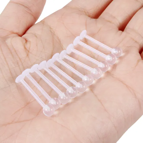 Miniatura 2 de Anillos de plástico transparente de 16G y 14G para la lengua, piercing para cirugía, bioflex flexible, extra largo, labtert, monroe, medusa, anillos