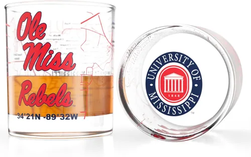 Greenline Goods Vasos de whisky University of Mississippi Rebels College (juego de 2), 10 onzas – Logotipo a todo color + mapa del campus