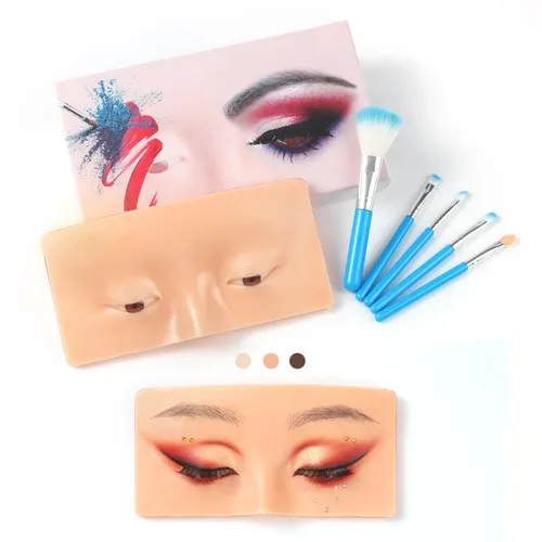 Miniatura 8 de Tabla facial de práctica de maquillaje, cara de maniquí de silicona reutilizable 3D con 5 brochas de maquillaje, cara de práctica de maquillaje