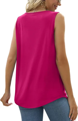 Miniatura 23 de Saloogoe - Camisetas sin mangas veraniegas para mujeres, plisadas con cuello cuadrado y dobladillo curvado, blusas de ajuste holgado con movimiento
