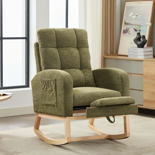 Miniatura 8 de Mecedora de lactancia de 40 pulgadas, sillas de guardería con reposapiés ajustable, respaldo alto, sillón tapizado con bolsillos laterales, mecedora