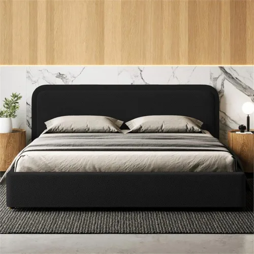 Miniatura 15 de Chloe - Cama de plataforma tapizada No requiere somier (borde negro, marco de cama queen)