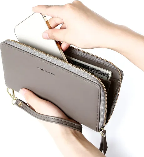 Miniatura 6 de GEEAD Billeteras para mujer de gran capacidad de piel sintética para tarjetas de crédito, Gris