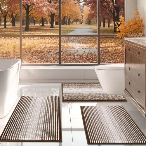 Miniatura 14 de BSICPRO Juego de alfombras de baño de 3 piezas, alfombrillas de inodoro en forma de U con contorno, juego de alfombrilla de baño, alfombrilla