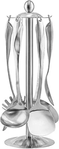 Miniatura 7 de Juego de utensilios de cocina – 6 piezas de utensilios de cocina de acero inoxidable 304 con soporte giratorio organizador incluye cuchara ranurada